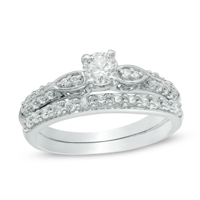 Main Image 1 of Previously Owned - 1/2 CT. T.W. Diamond Frame Bridal Set in 10K White Gold