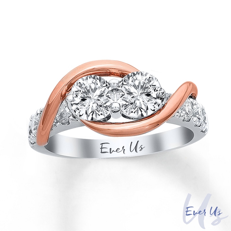 Main Image 1 of Previously Owned - Ever Us® 1-1/2 CT. T.W. Two-Stone Diamond Swirl Band in 14K Two-Tone Gold