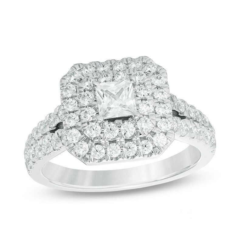 Main Image 1 of Previously Owned - Love's Destiny by Peoples 1-1/2 CT. T.W. Diamond Frame Engagement Ring in 14K Two-Tone Gold (I/I1)