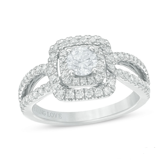 Previously Owned - Vera Wang Love Collection 1 CT. T.w. Diamond Double Frame Engagement Ring in 14K White Gold