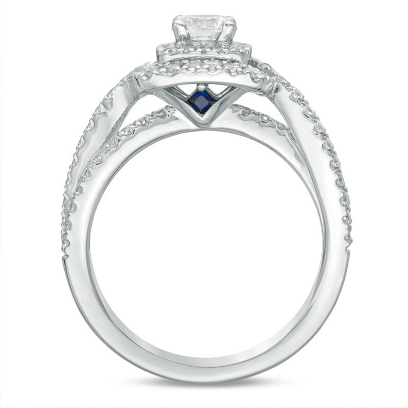 Main Image 3 of Previously Owned - Vera Wang Love Collection 1 CT. T.W. Diamond Double Frame Engagement Ring in 14K White Gold