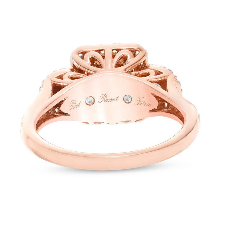 Main Image 3 of Previously Owned - 1 CT. T.W. Emerald-Cut Diamond Past Present Future® Frame Engagement Ring in 14K Rose Gold