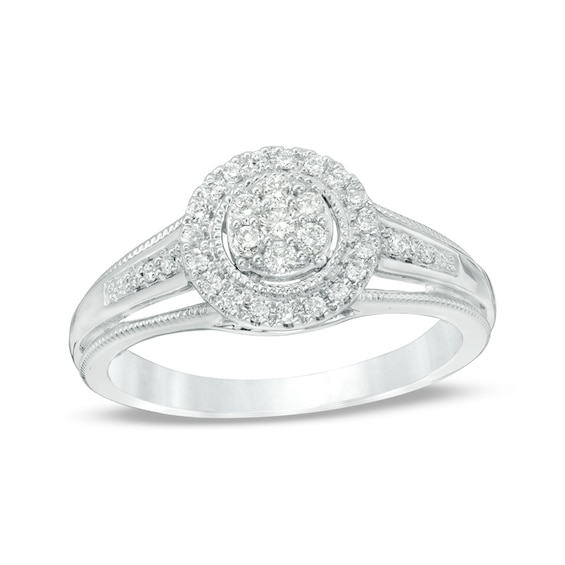 Previously Owned - 1/4 CT. T.w. Composite Diamond Frame Vintage-Style Engagement Ring in 10K White Gold