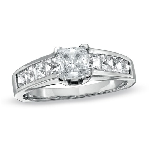 Previously Owned - 1-1/2 CT. T.w. Princess-Cut Diamond Channel Shank Engagement Ring in 14K White Gold