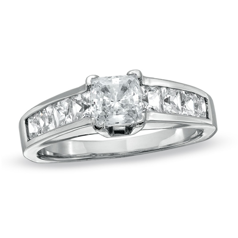 Main Image 1 of Previously Owned - 1-1/2 CT. T.W. Princess-Cut Diamond Channel Shank Engagement Ring in 14K White Gold