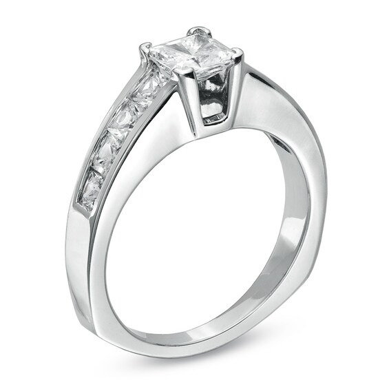 Previously Owned - 1-1/2 CT. T.w. Princess-Cut Diamond Channel Shank Engagement Ring in 14K White Gold