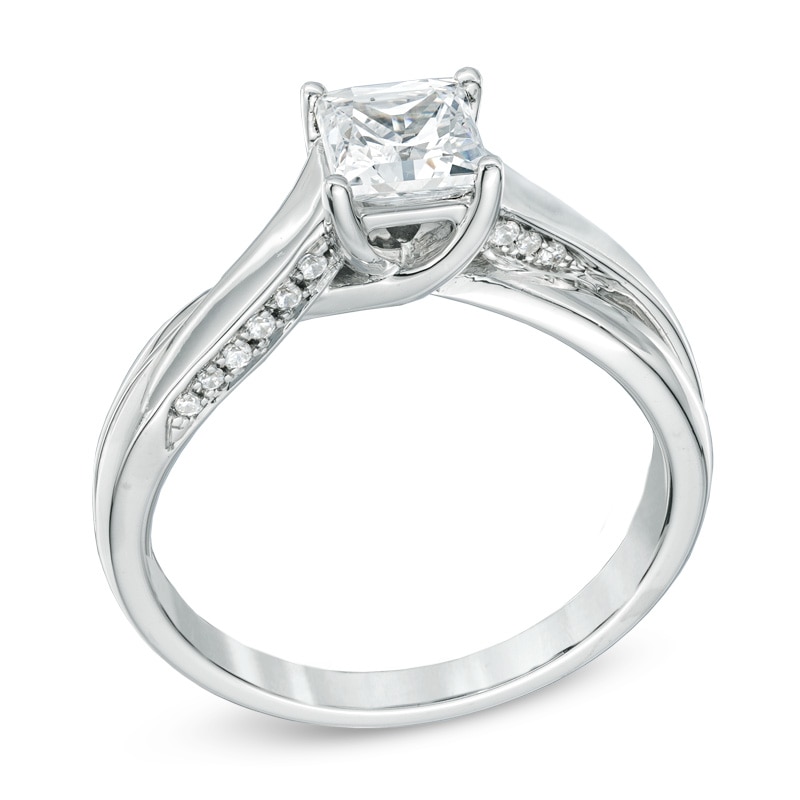 Main Image 2 of Previously Owned - 7/8 CT. T.W. Princess-Cut Diamond Engagement Ring in 14K White Gold (J/I1)
