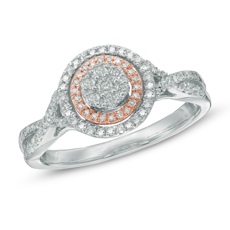 Main Image 1 of Previously Owned - 1/3 CT. T.W. Diamond Cluster Double Frame Ring in 10K Two-Tone Gold