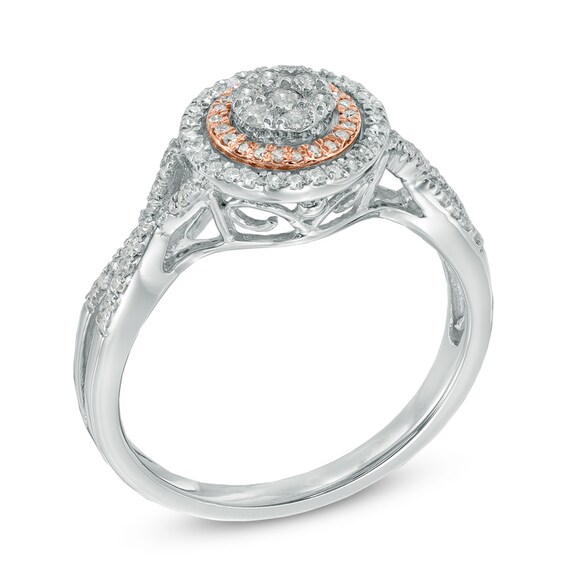 Previously Owned - 1/3 CT. T.w. Diamond Cluster Double Frame Ring in 10K Two-Tone Gold