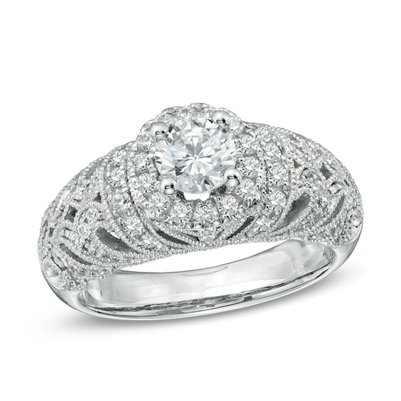 Previously Owned - 1 CT. T.w. Diamond Vintage-Style Frame Engagement Ring in 14K White Gold
