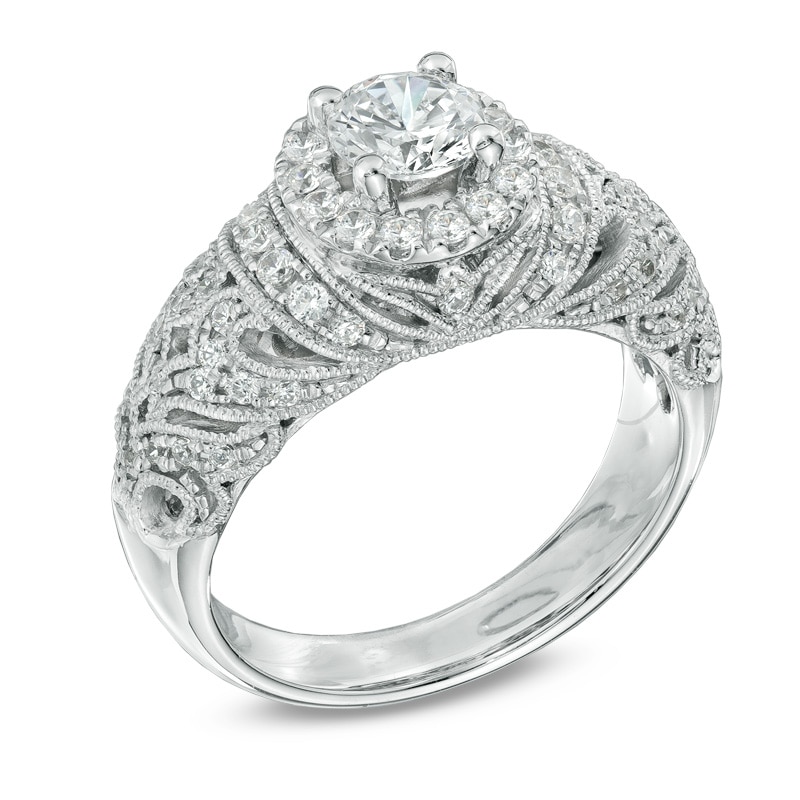 Main Image 2 of Previously Owned - 1 CT. T.W. Diamond Vintage-Style Frame Engagement Ring in 14K White Gold