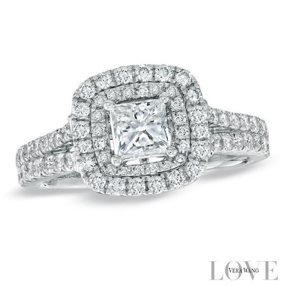 Previously Owned - Vera Wang Love Collection 1-1/2 CT. T.w. Princess-Cut Diamond Frame Engagement Ring in 14K White Gold