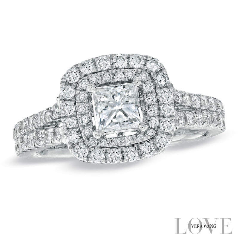 Main Image 1 of Previously Owned - Vera Wang Love Collection 1-1/2 CT. T.W. Princess-Cut Diamond Frame Engagement Ring in 14K White Gold