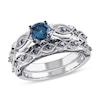 Thumbnail Image 1 of Previously Owned - 1 CT. T.W. Enhanced Blue Diamond Vintage-Style Bridal Set in 10K White Gold