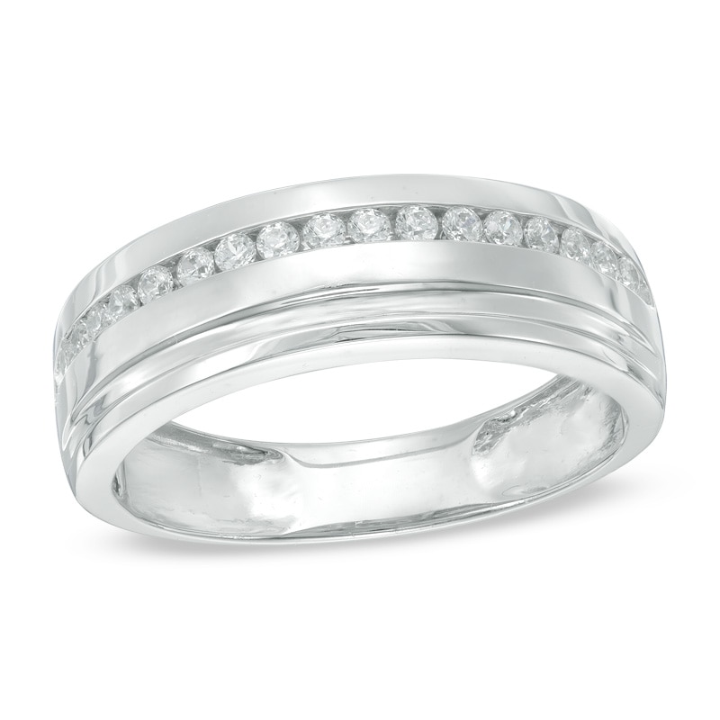 Main Image 1 of Previously Owned - 1/3 CT. T.W. Diamond Single Bevelled Edge Wedding Band in 10K White Gold