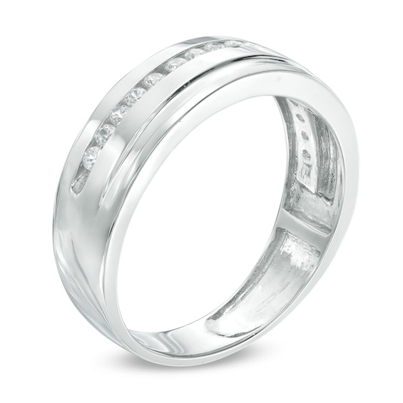 Previously Owned - 1/3 CT. T.w. Diamond Single Bevelled Edge Wedding Band in 10K White Gold