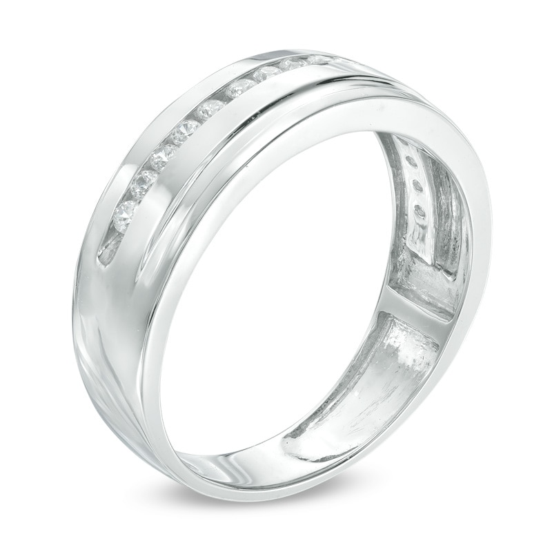 Main Image 2 of Previously Owned - 1/3 CT. T.W. Diamond Single Bevelled Edge Wedding Band in 10K White Gold