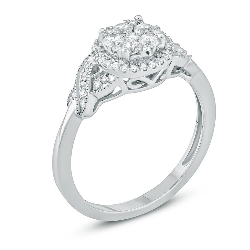 Main Image 2 of Previously Owned - 1/2 CT. T.W. Composite Diamond Frame Twist Engagement Ring in 10K White Gold
