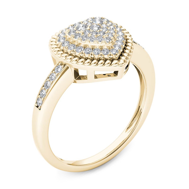 Main Image 2 of Previously Owned - 1/4 CT. T.W. Composite Diamond Heart-Shaped Rope Frame Ring in 10K Gold