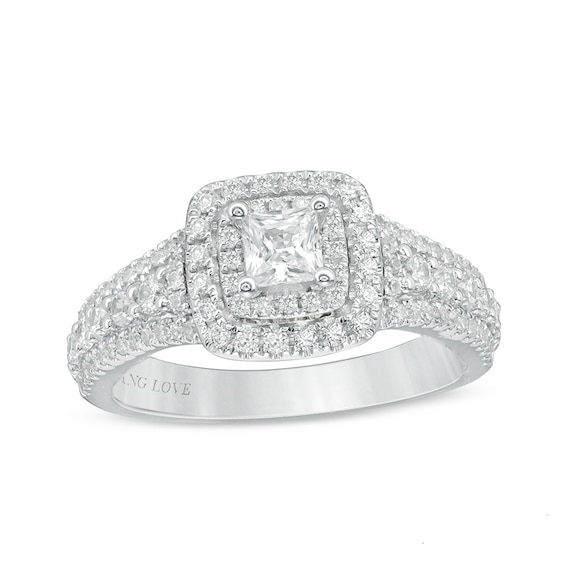 Previously Owned - Vera Wang Love Collection 1 CT. T.w. Princess-Cut Diamond Frame Engagement Ring in 14K White Gold