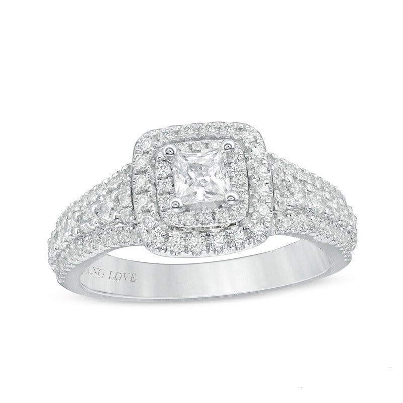 Main Image 1 of Previously Owned - Vera Wang Love Collection 1 CT. T.W. Princess-Cut Diamond Frame Engagement Ring in 14K White Gold