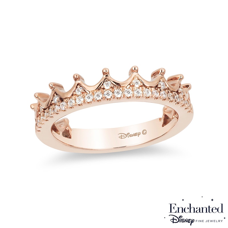 Main Image 1 of Previously Owned - Enchanted Disney Princess 1/6 CT. T.W. Diamond Tiara Wedding Band in 14K Rose Gold