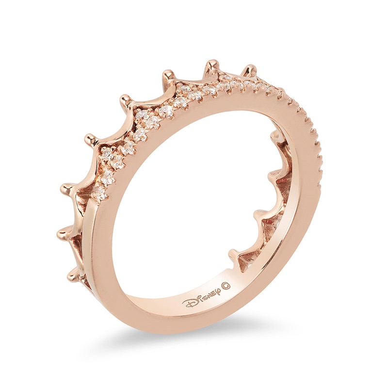 Main Image 2 of Previously Owned - Enchanted Disney Princess 1/6 CT. T.W. Diamond Tiara Wedding Band in 14K Rose Gold