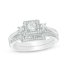 Thumbnail Image 1 of Previously Owned - 1/3 CT. T.W. Princess-Cut Diamond Three Stone Frame Bridal Set in 10K White Gold