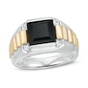 Thumbnail Image 1 of Previously Owned - Men's Onyx and White Lab-Created Sapphire Ribbed Shank Ring in Sterling Silver and 14K Gold Plate
