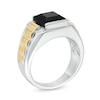 Thumbnail Image 2 of Previously Owned - Men's Onyx and White Lab-Created Sapphire Ribbed Shank Ring in Sterling Silver and 14K Gold Plate