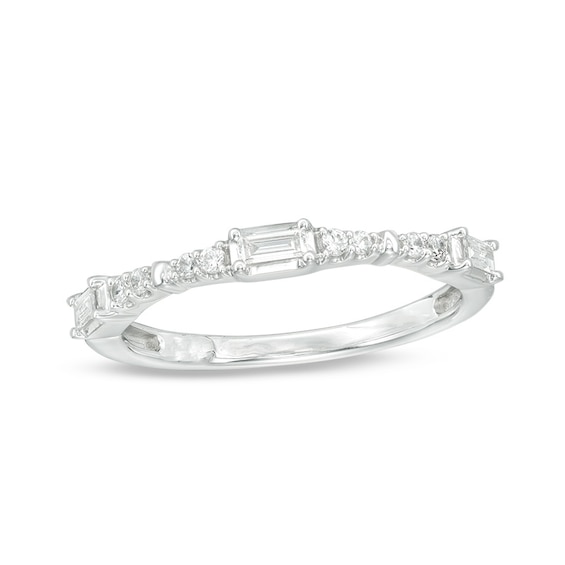 Previously Owned - 1/5 CT. T.w. Baguette and Round Diamond Alternating Stackable Band in 10K White Gold