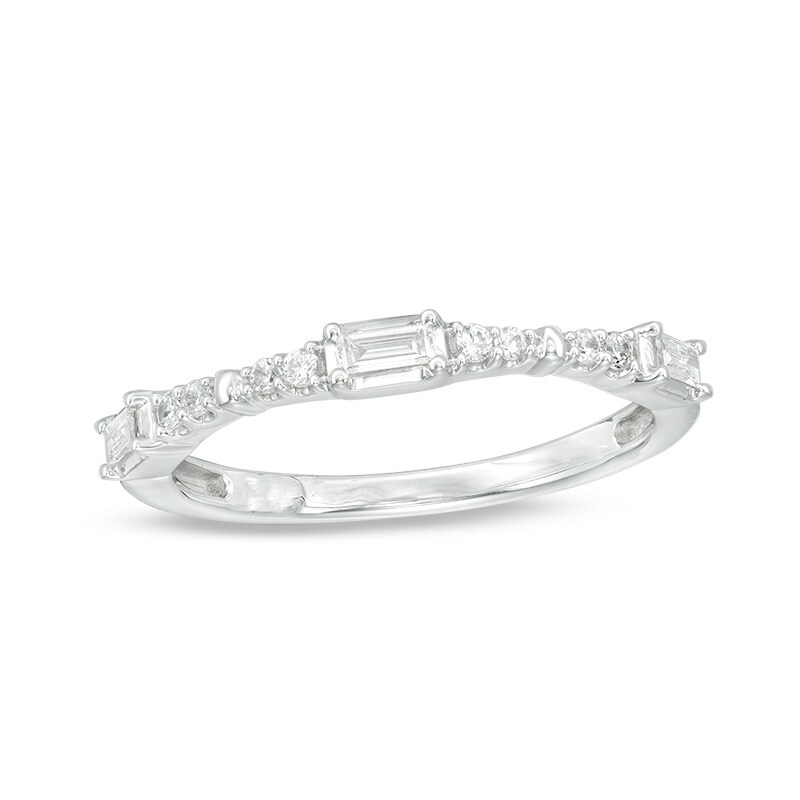 Main Image 1 of Previously Owned - 1/5 CT. T.W. Baguette and Round Diamond Alternating Stackable Band in 10K White Gold