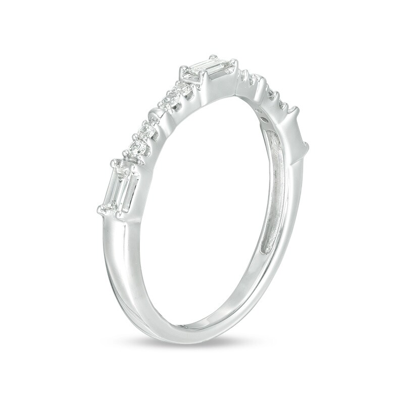 Main Image 2 of Previously Owned - 1/5 CT. T.W. Baguette and Round Diamond Alternating Stackable Band in 10K White Gold