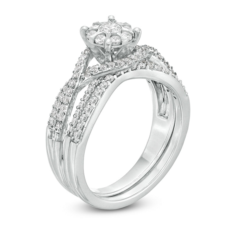Main Image 2 of Previously Owned - 3/4 CT. T.W. Composite Diamond Twist Shank Bridal Set in 10K White Gold