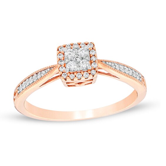 Previously Owned - 1/5 CT. T.w. Composite Diamond Square Frame Promise Ring in 10K Rose Gold