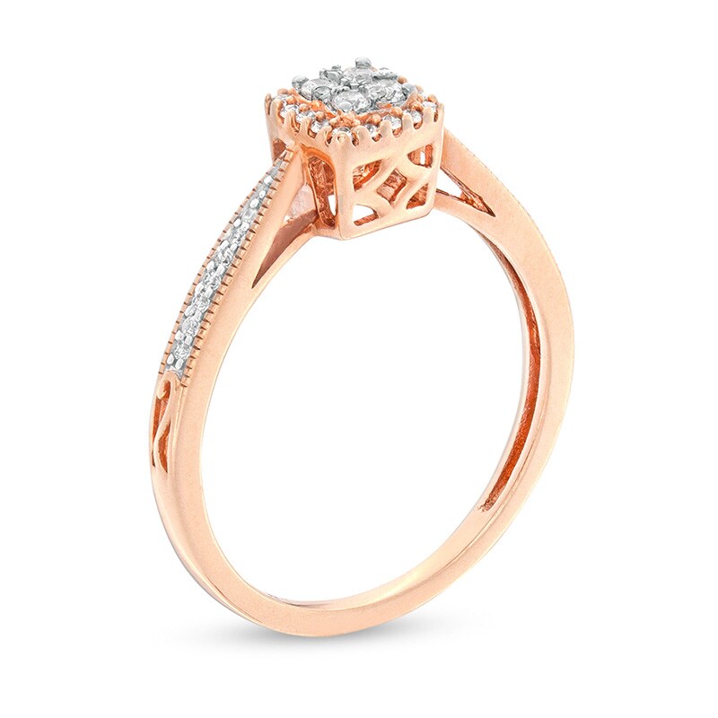 Main Image 3 of Previously Owned - 1/5 CT. T.W. Composite Diamond Square Frame Promise Ring in 10K Rose Gold