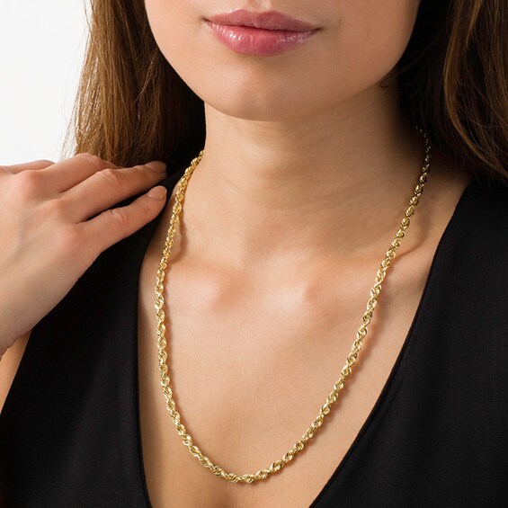 Previously Owned - Men's 4.4mm Diamond-Cut Glitter Rope Chain Necklace in 10K Gold - 24"