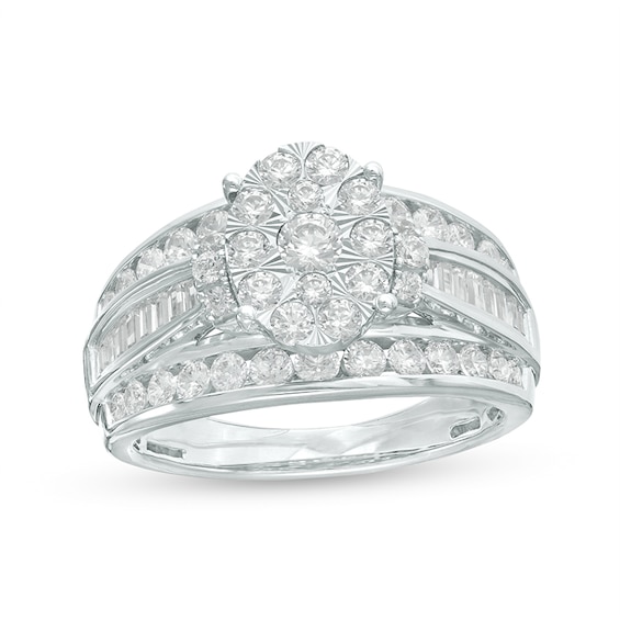 Previously Owned - 1-1/2 CT. T.w. Composite Oval Diamond Multi-Row Engagement Ring in 10K White Gold