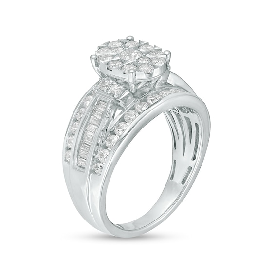 Previously Owned - 1-1/2 CT. T.w. Composite Oval Diamond Multi-Row Engagement Ring in 10K White Gold