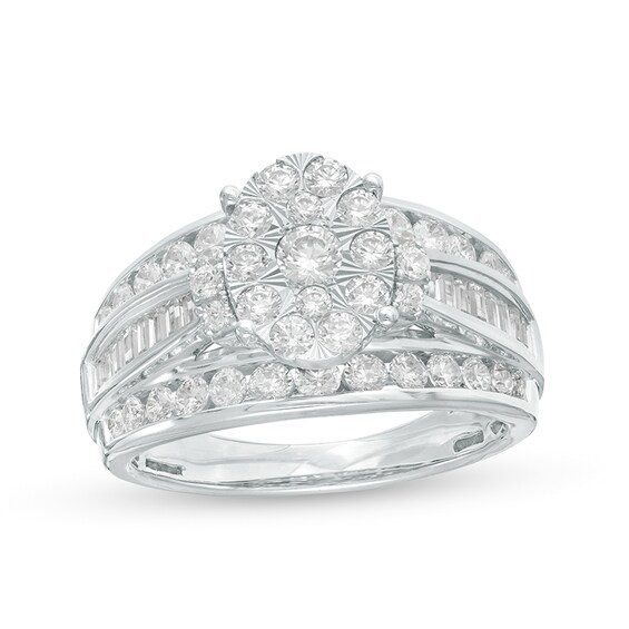 Previously Owned - 1-1/2 CT. T.w. Composite Oval Diamond Multi-Row Engagement Ring in 10K White Gold