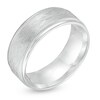 Thumbnail Image 3 of Previously Owned - 8.0mm Multi-Finish Center Stripe Bevelled Edge Comfort-Fit Wedding Band in 10K White Gold