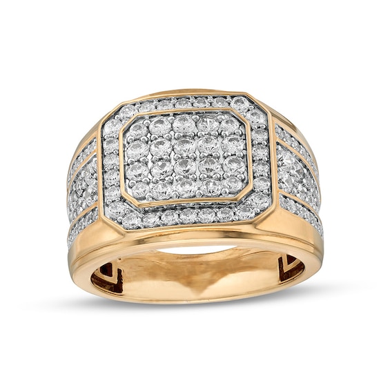 Previously Owned - 2 CT. T.w. Octagonal Composite Diamond Frame Multi-Row Stepped Shank Ring in 10K Gold