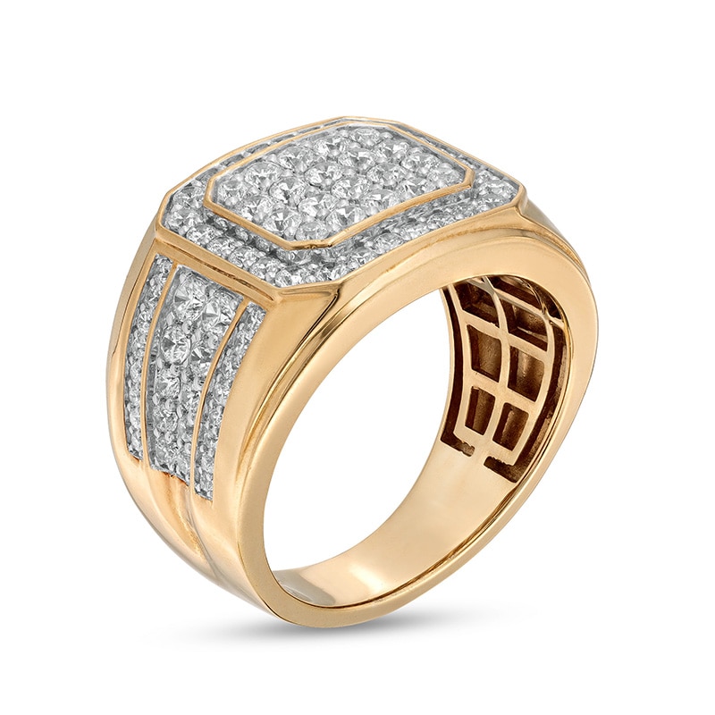 Main Image 3 of Previously Owned - 2 CT. T.W. Octagonal Composite Diamond Frame Multi-Row Stepped Shank Ring in 10K Gold