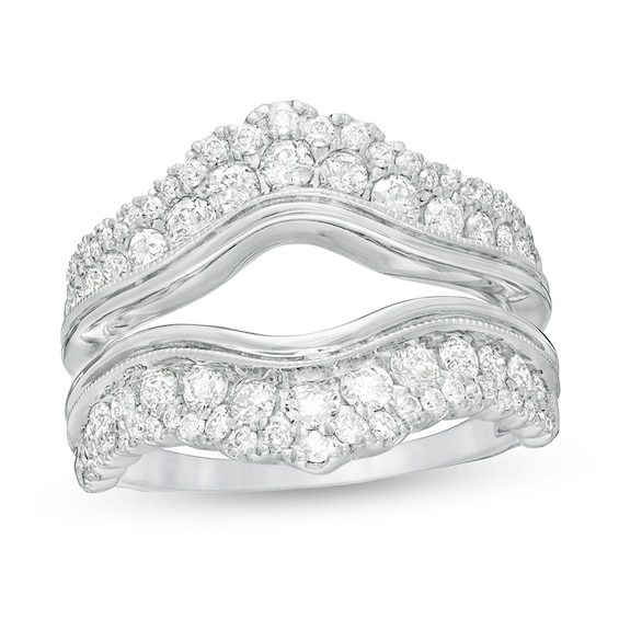 Previously Owned - 1-1/4 CT. T.w. Diamond Chevron Vintage-Style Solitaire Enhancer in 10K White Gold
