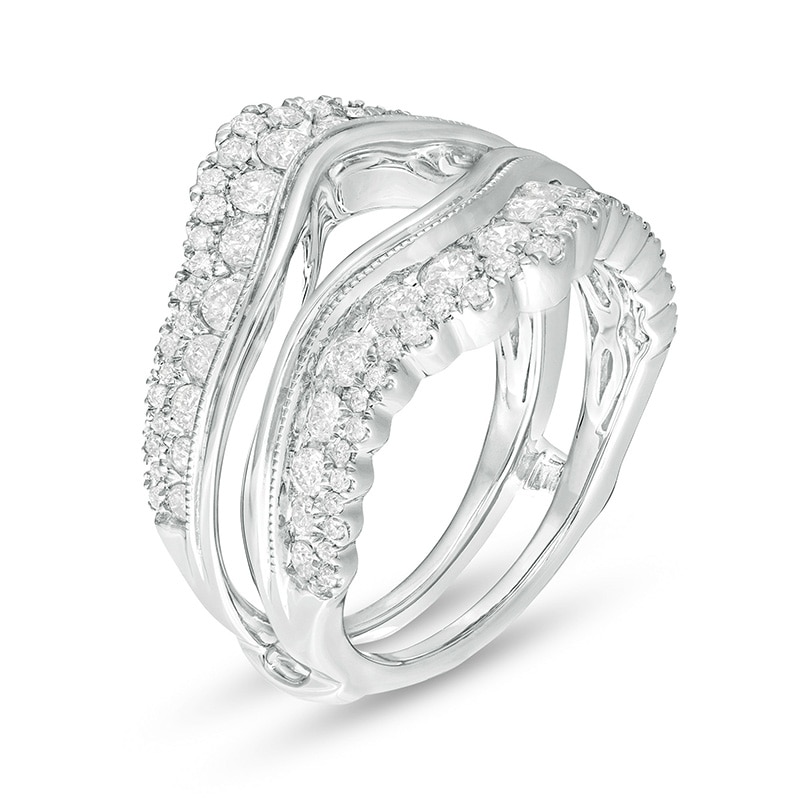 Main Image 2 of Previously Owned - 1-1/4 CT. T.W. Diamond Chevron Vintage-Style Solitaire Enhancer in 10K White Gold