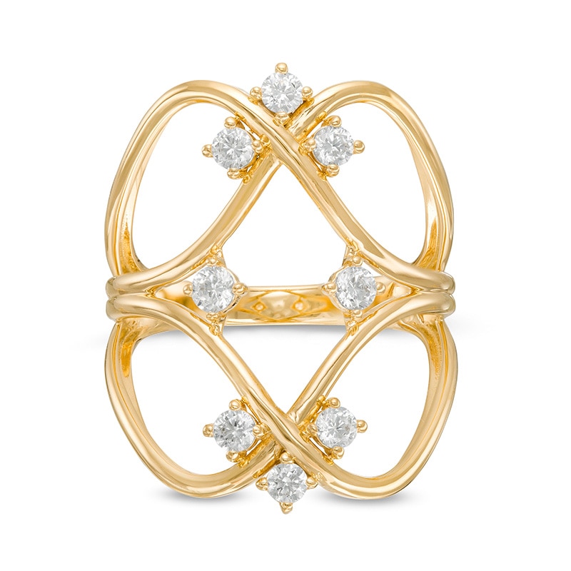 Main Image 4 of Previously Owned - Remixed Reimagined 1/2 CT. T.W. Diamond Multi-Row Orbit Open Shank Ring in 10K Gold