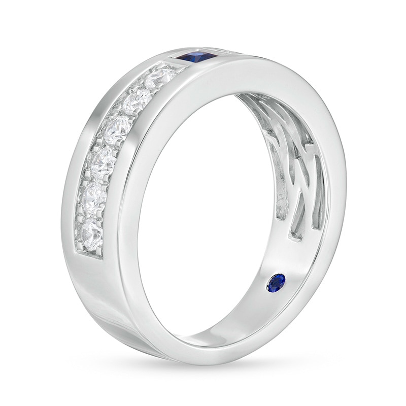 Previously Owned - Vera Wang Love Collection Men's Sapphire and 3/4 CT. T.W. Diamond Wedding Band in 14K White Gold