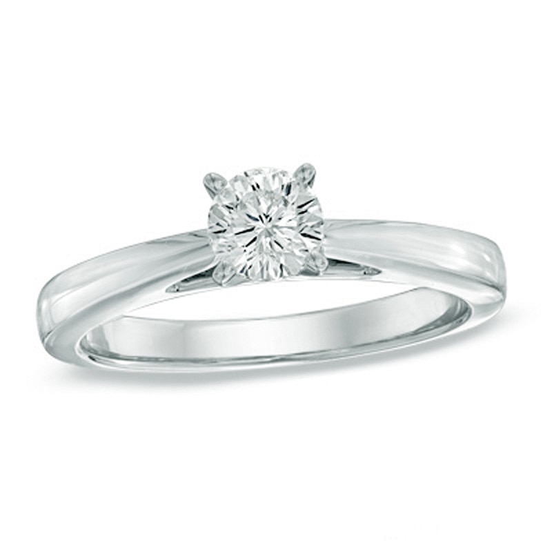 Main Image 1 of Previously Owned - 1 CT. T.W. Bezel Set Princess-Cut Diamond Solitaire Engagement Ring in 14K White Gold