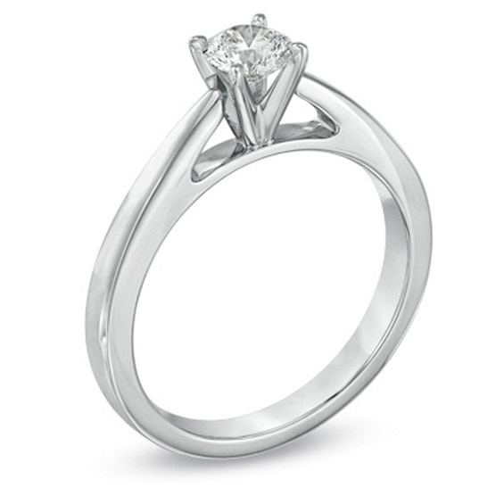 Previously Owned - 1 CT. T.w. Bezel Set Princess-Cut Diamond Solitaire Engagement Ring in 14K White Gold