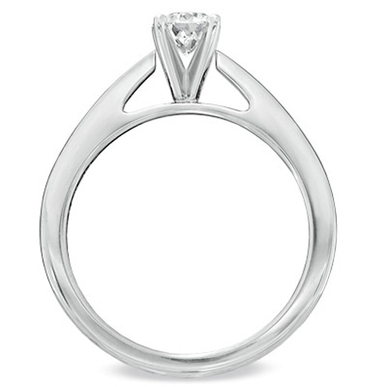 Previously Owned - 1 CT. T.w. Bezel Set Princess-Cut Diamond Solitaire Engagement Ring in 14K White Gold